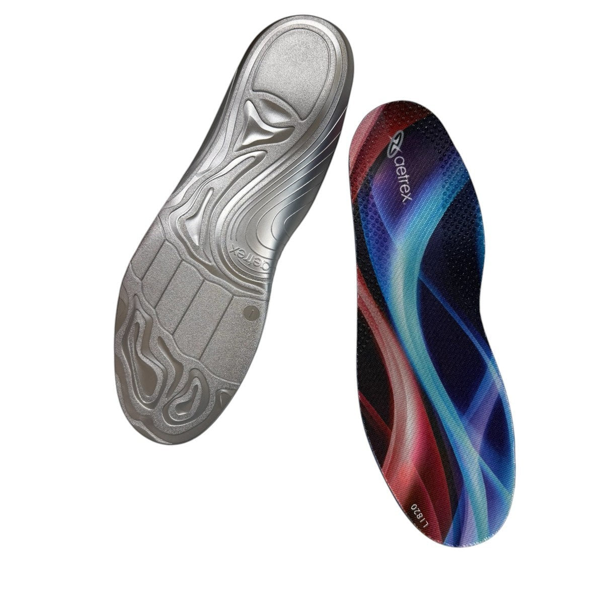 Aetrex Edge orthotic insole showing the grey polyurethane performance base with contoured arch support