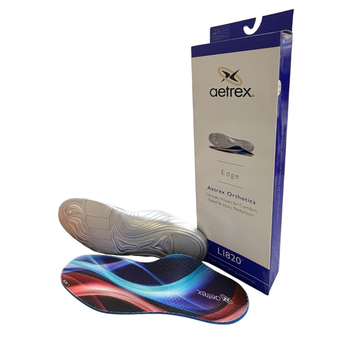 Aetrex Edge orthotic insole showing the grey polyurethane performance base with contoured arch support