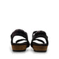 Aetrex Jillian black leather sandal showing the durable rubber outsole and cork midsole detail