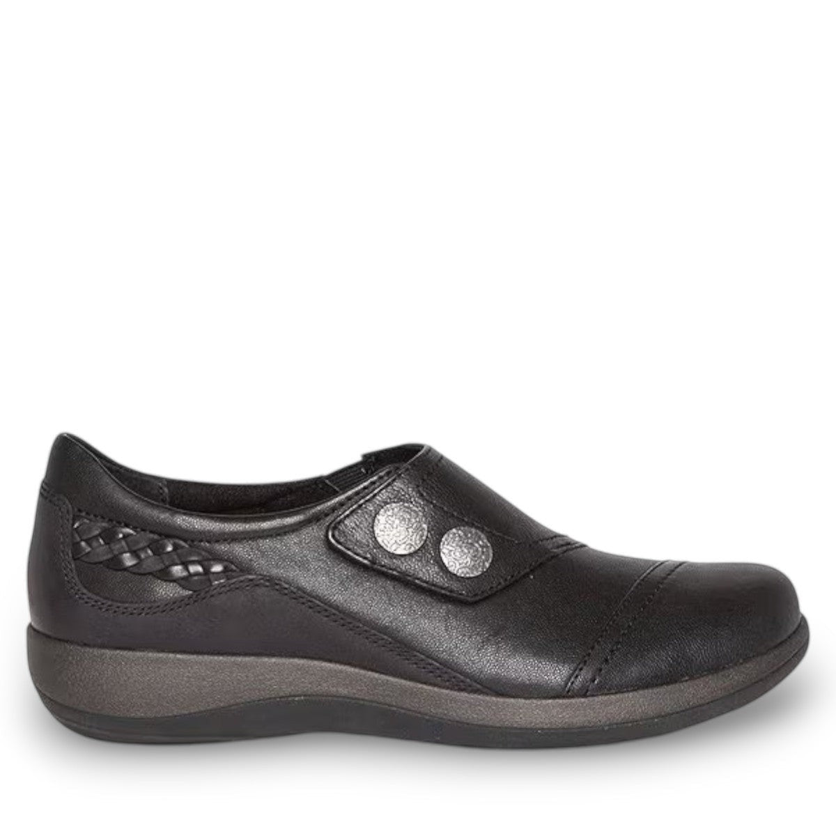 Aetrex Karina black orthotic shoe insole with ergonomic arch support and textured rubber base