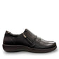 Aetrex Katie black leather casual shoe showing the durable rubber outsole and side zipper detail