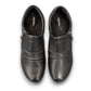 Aetrex Katie black leather casual shoe showing the durable rubber outsole and side zipper detail