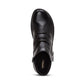 Aetrex Luna black leather ankle boots with pleated detail, side zipper, and adjustable buckle.