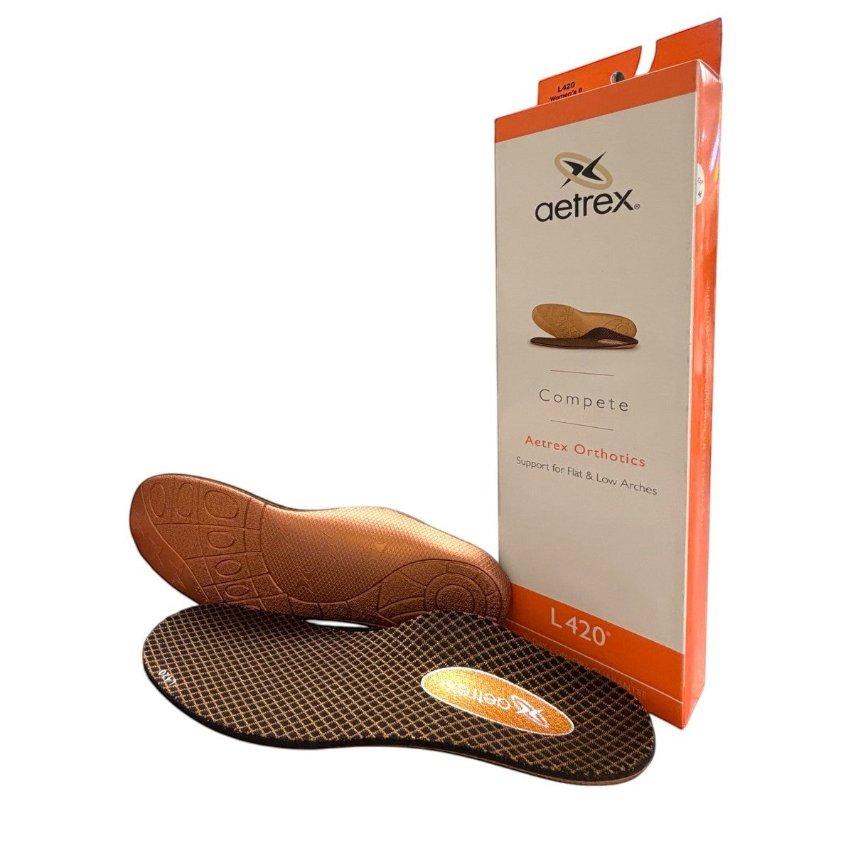 Aetrex L420 Compete orthotic insole with CopperGuard antimicrobial top cover and arch support profile