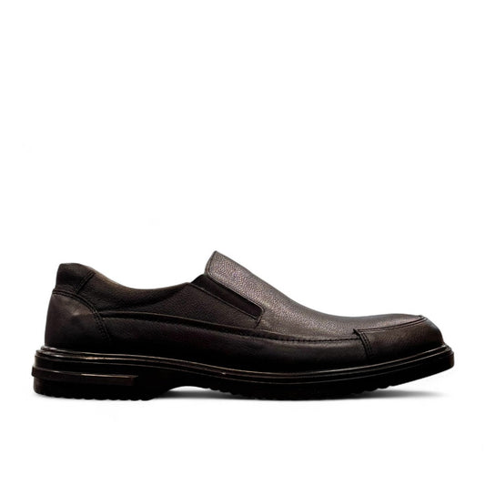 AFAG 4008 black leather slip-on men's shoes with a durable rubber outsole and comfortable lining. Photo of right side view.