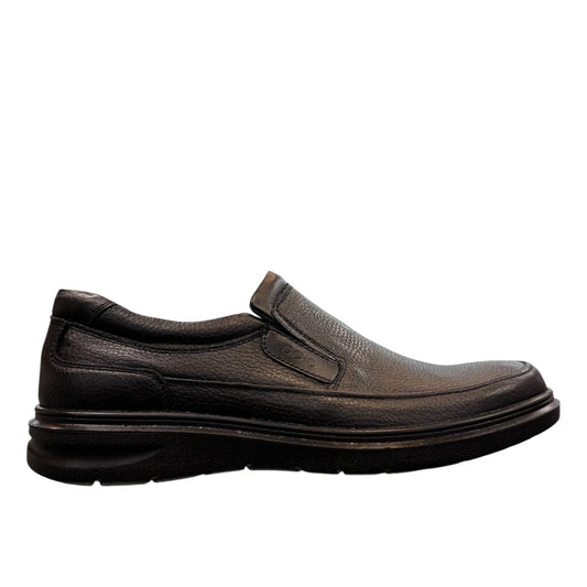 AFAG 721 black leather slip-on men's shoes with a durable rubber outsole and textured finish. Photo of right side view.