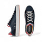 AMBITIOUS navy leather lace-up sneakers with white and red accents and a lightweight transparent sole