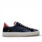 AMBITIOUS navy leather lace-up sneakers with white and red accents and a lightweight transparent sole