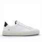AMBITIOUS white leather lace-up sneaker with black heel tab and lightweight transparent sole