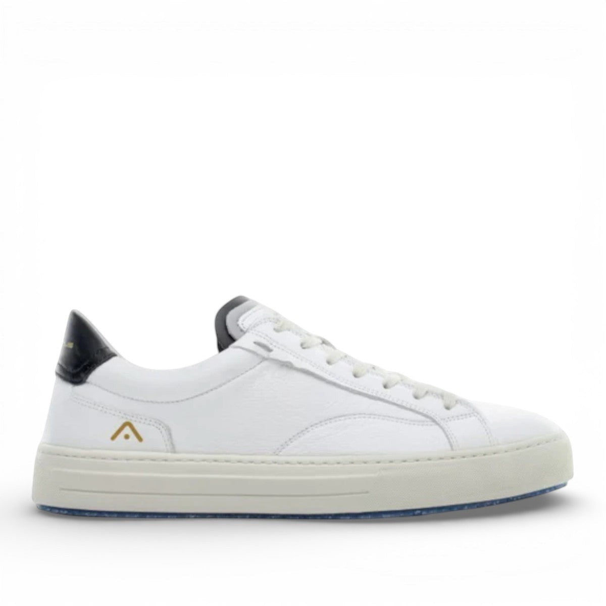 AMBITIOUS white leather lace-up sneaker with black heel tab and lightweight transparent sole