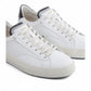 AMBITIOUS white leather lace-up sneaker with black heel tab and lightweight transparent sole