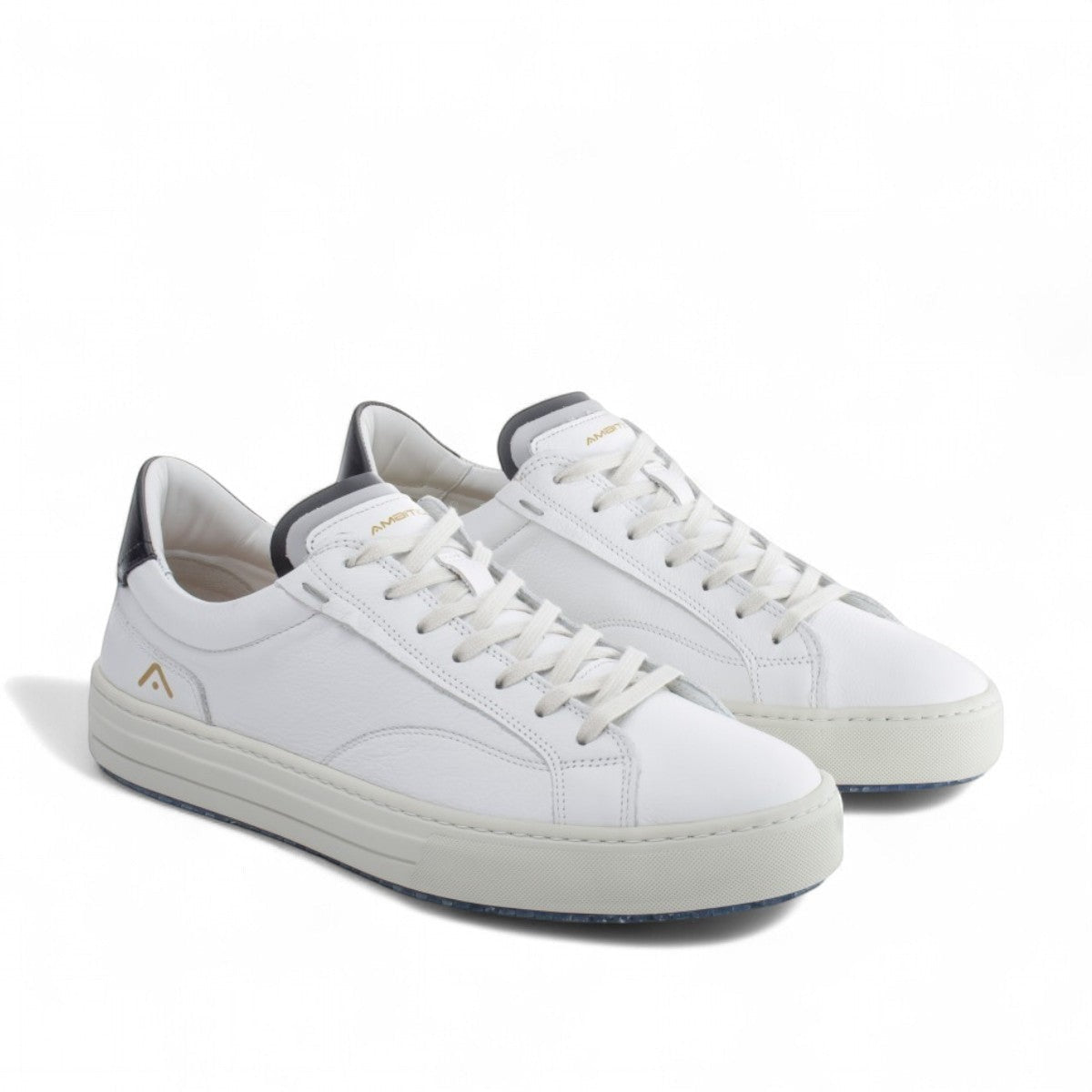 AMBITIOUS white leather lace-up sneaker with black heel tab and lightweight transparent sole