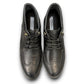 Aten Bam black leather lace-up ankle boots with brogue detailing and a durable rubber lug sole. Photo of upper view.