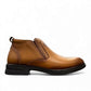 Atropat Amin brown genuine leather slip-on boots with handmade stitching and durable rubber outsole. Photo of outside side view.