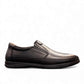 Atropat Bahar black leather slip-on shoes with handmade stitching and durable rubber outsole. Photo of outside side view.