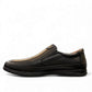 Atropat Bahar black leather slip-on shoes with handmade stitching and durable rubber outsole. Photo of inside side view.