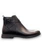 Atropat Bamdad black leather ankle boots with a side buckle strap and durable rubber outsole. Photo of outside side view.