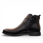 Atropat Bamdad black leather ankle boots with a side buckle strap and durable rubber outsole. Photo of inside side view.