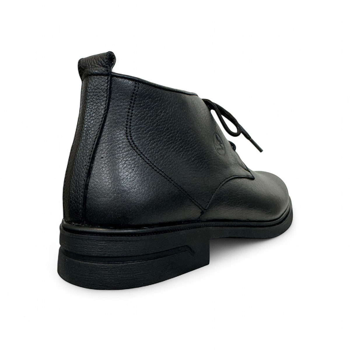 Atropat Ferdowsi black genuine leather chukka boots with handmade stitching and rubber outsole. Photo of back view 2.