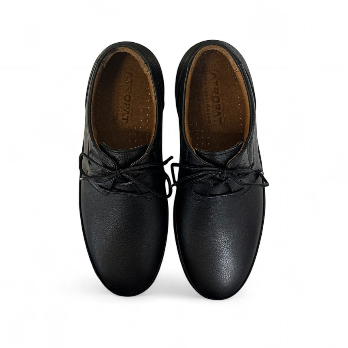 Atropat Hafez black genuine leather smart casual shoes with subtle handmade stitching and rubber sole. Photo of upper view.