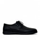 Atropat Hafez black genuine leather smart casual shoes with subtle handmade stitching and rubber sole. Photo of outside side view.