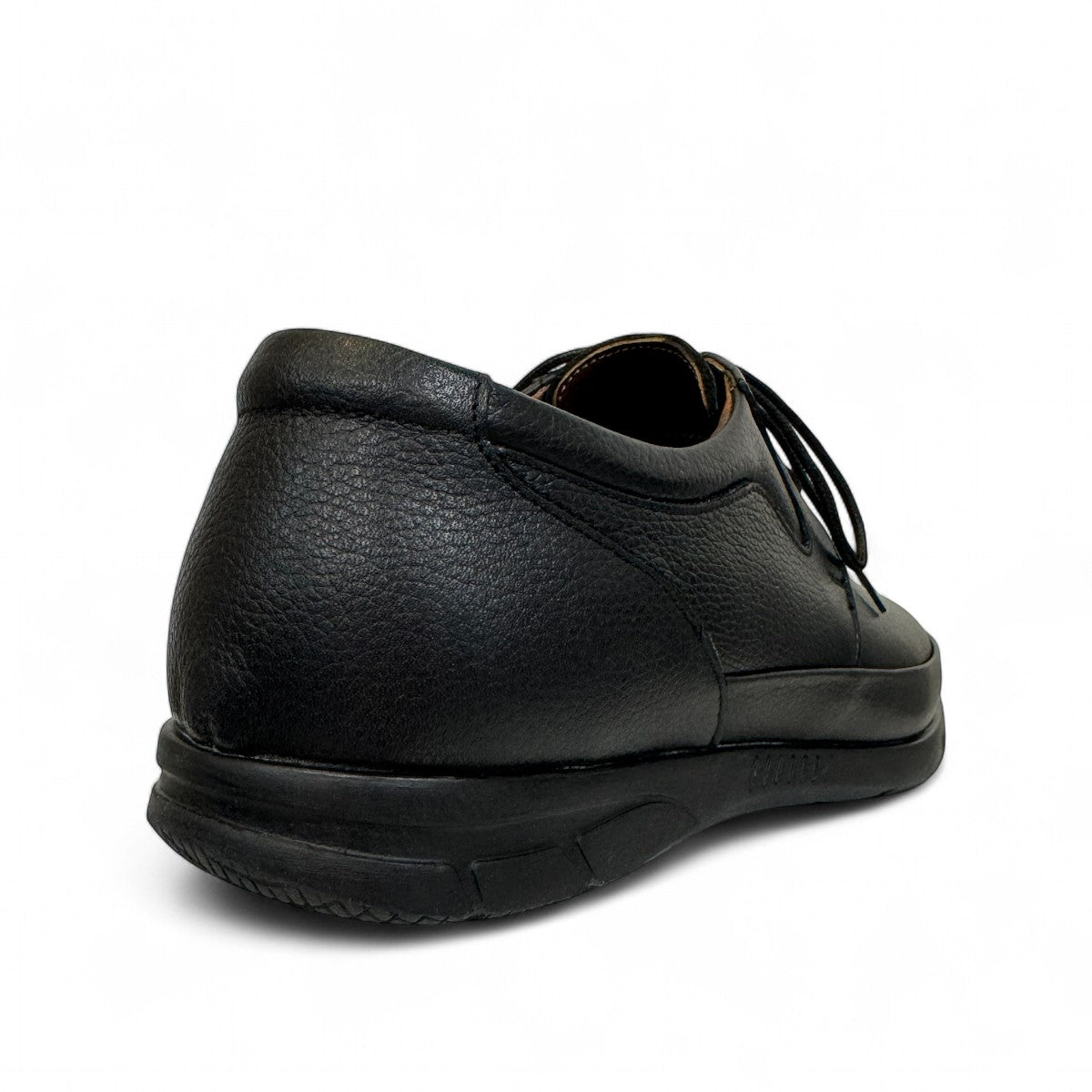 Atropat Hafez black genuine leather smart casual shoes with subtle handmade stitching and rubber sole. Photo of back side view.