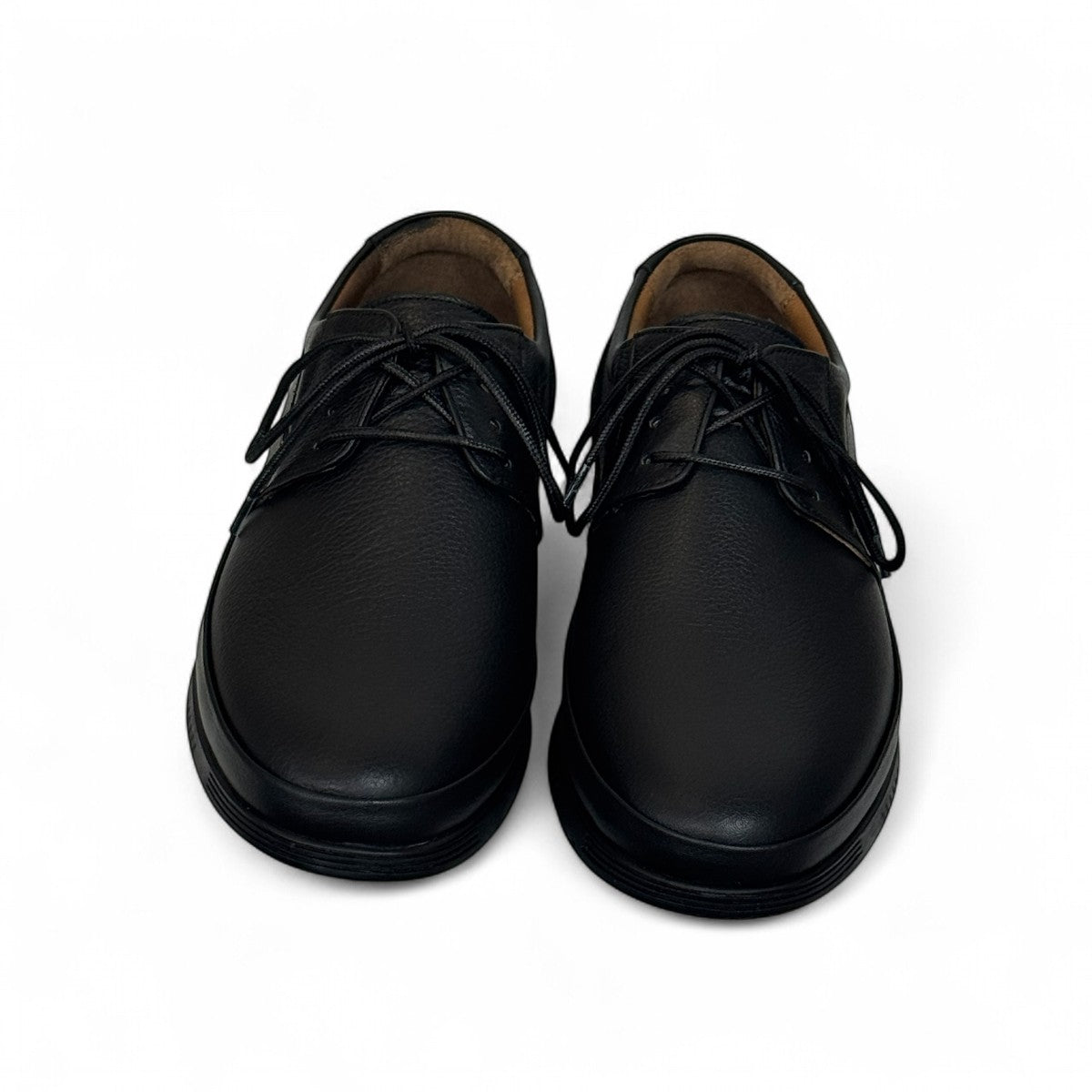 Atropat Hafez black genuine leather smart casual shoes with subtle handmade stitching and rubber sole. Photo of front view 1.