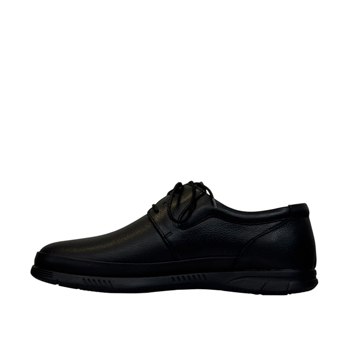 Atropat Hafez black genuine leather smart casual shoes with subtle handmade stitching and rubber sole. Photo of inside side view.