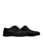 Atropat Hafez black genuine leather smart casual shoes with subtle handmade stitching and rubber sole. Photo of side views.