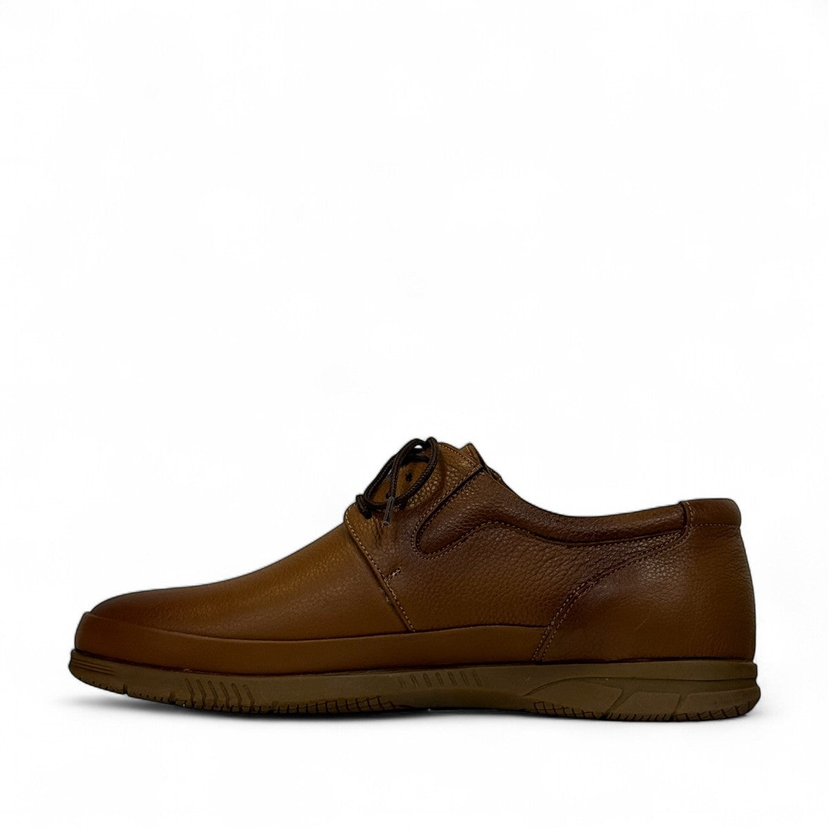 Atropat Hafez brown genuine leather smart casual shoe with handmade stitching and durable rubber outsole. Photo of inside side view.