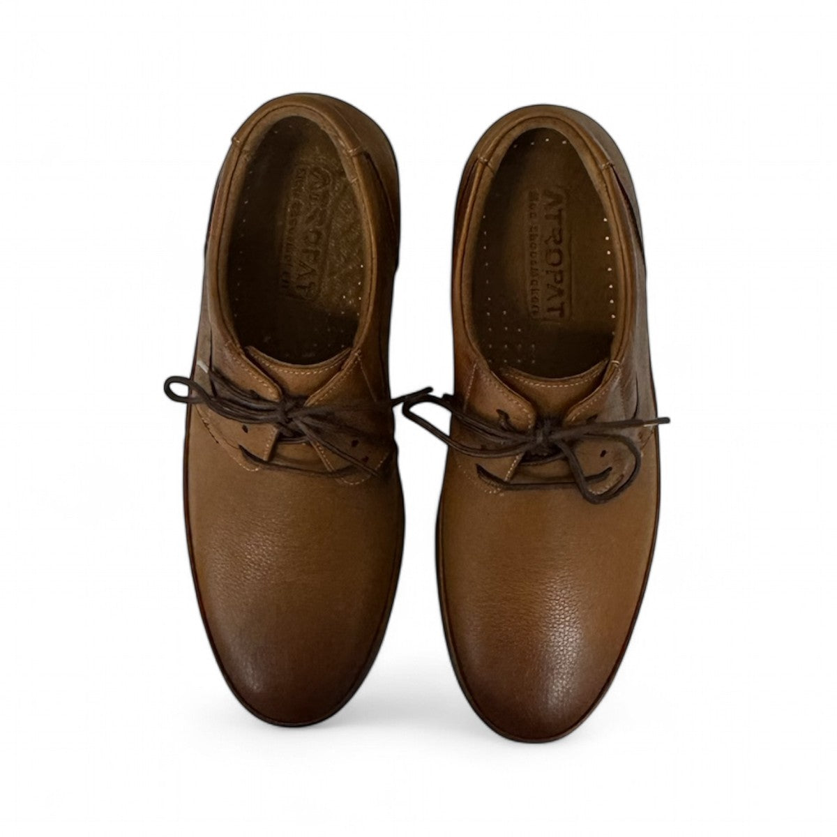 Atropat Hafez brown genuine leather smart casual shoe with handmade stitching and durable rubber outsole. Photo of upper view.