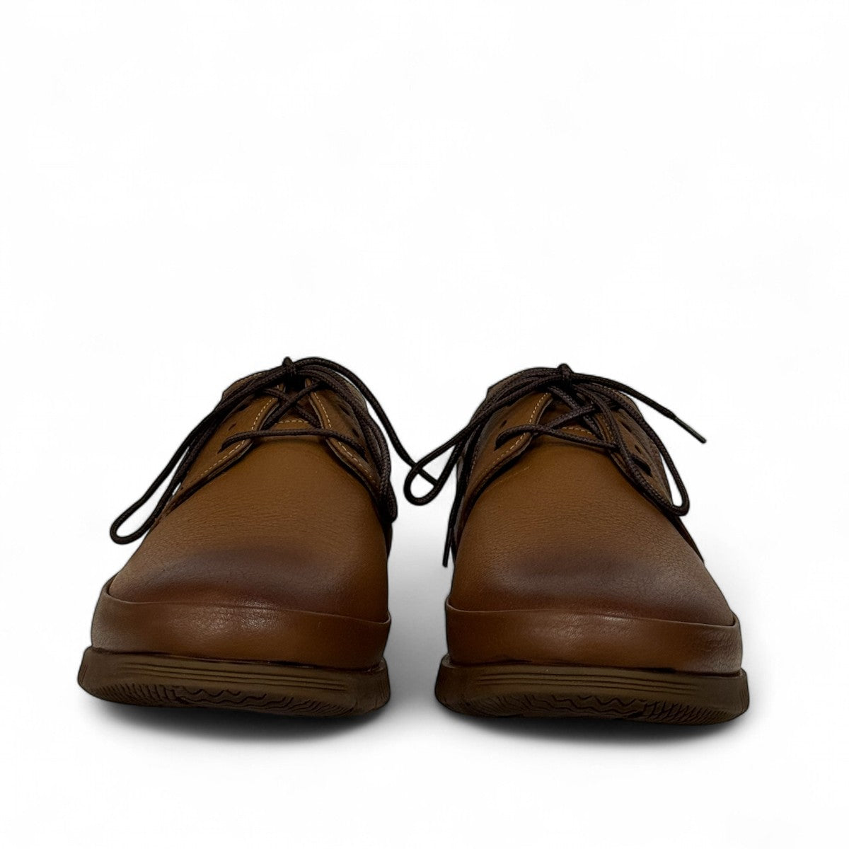 Atropat Hafez brown genuine leather smart casual shoe with handmade stitching and durable rubber outsole. Photo of front view 2.