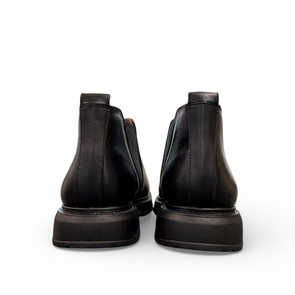 Atropat Mikhak black genuine leather Chelsea boots with rubber outsole and subtle handmade stitching. Photo of  back view.