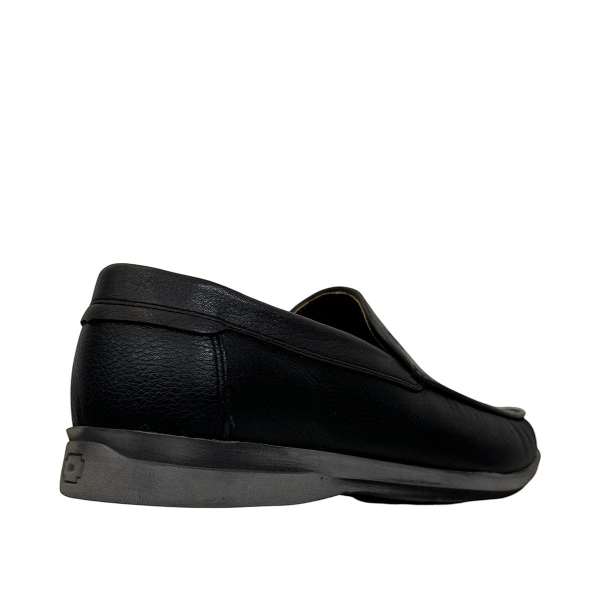 Atropat Molana black genuine leather loafers with subtle handmade stitching and durable rubber outsole. Photo of back side view.