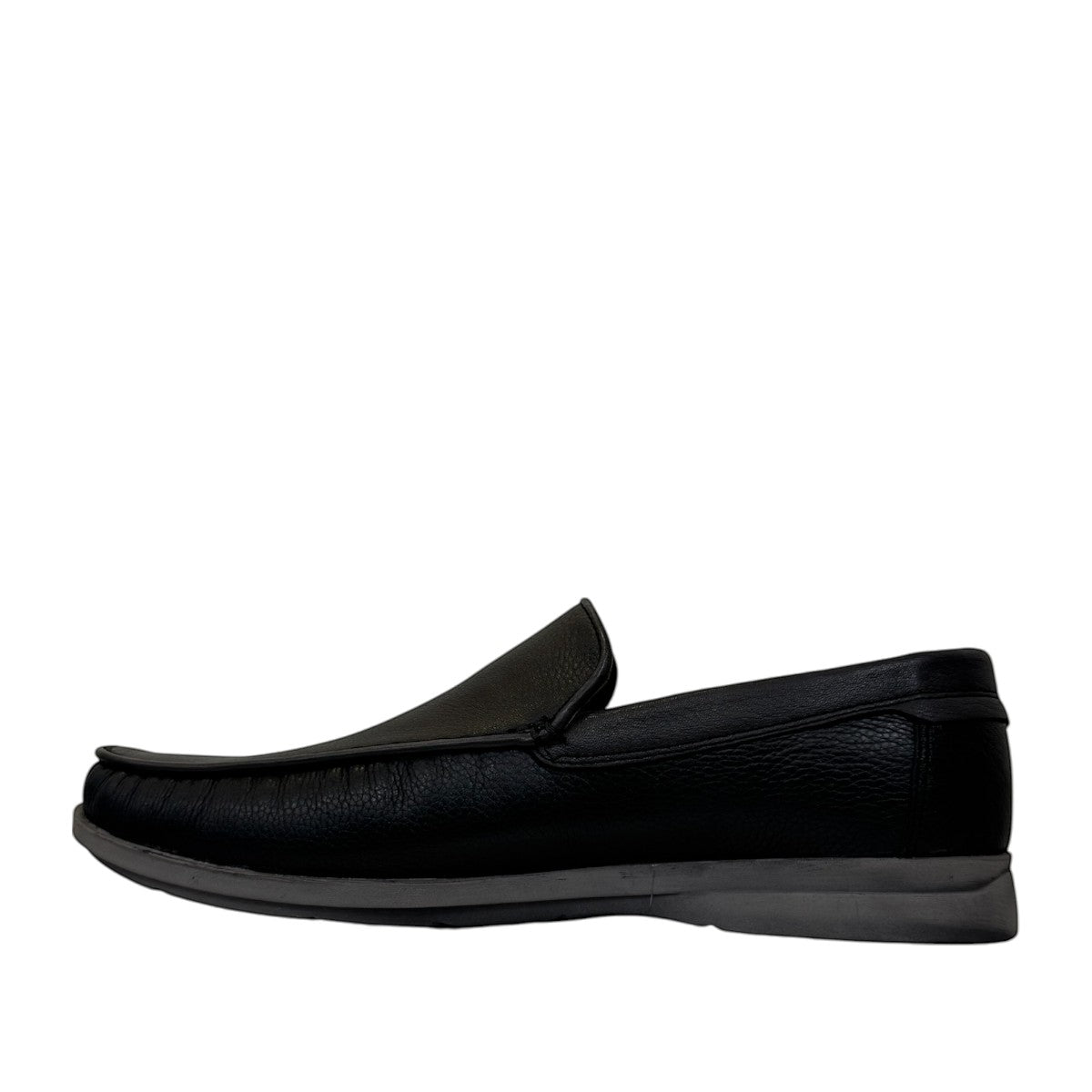 Atropat Molana black genuine leather loafers with subtle handmade stitching and durable rubber outsole. Photo of inside side view.