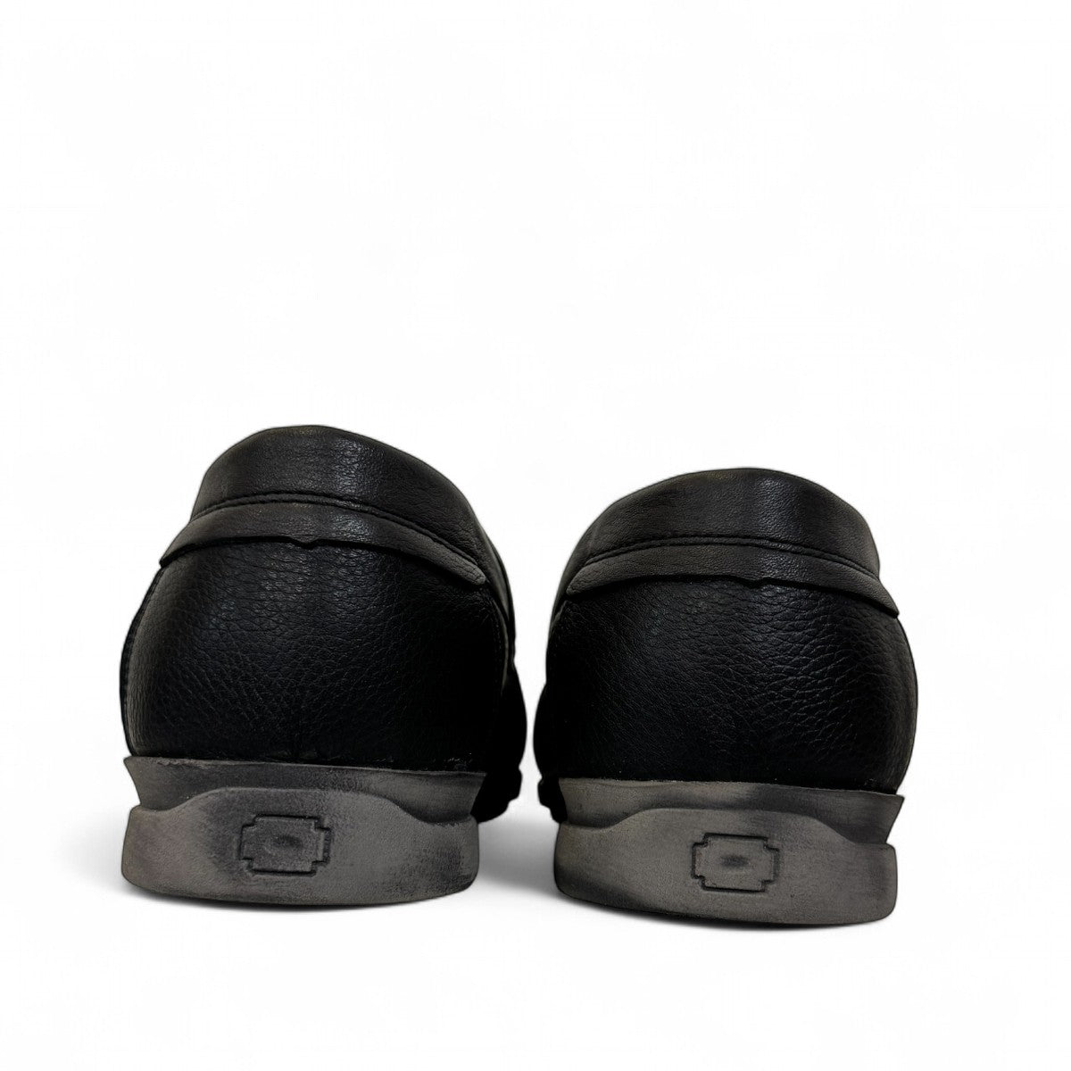 Atropat Molana black genuine leather loafers with subtle handmade stitching and durable rubber outsole. Photo of back view.