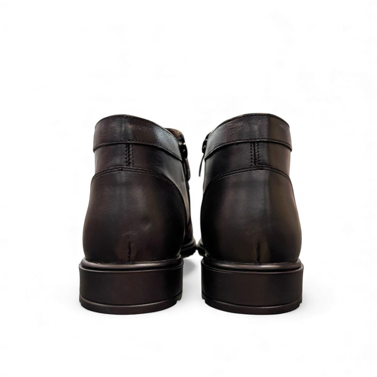 Atropat Nezami black genuine leather ankle boots with handmade stitching and durable rubber outsole. Photo of back view.