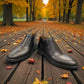 Atropat Nezami black genuine leather ankle boots with handmade stitching and durable rubber outsole. Photo of front view.