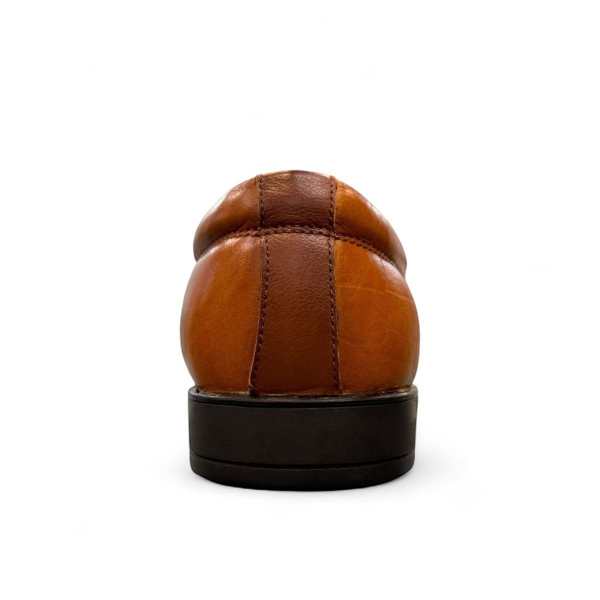 Atropat Ramtin brown leather slip-on shoes with crocodile texture and durable rubber outsole. Photo of back view.