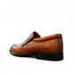 Atropat Ramtin brown leather slip-on shoes with crocodile texture and durable rubber outsole. Photo of back view at an angle.