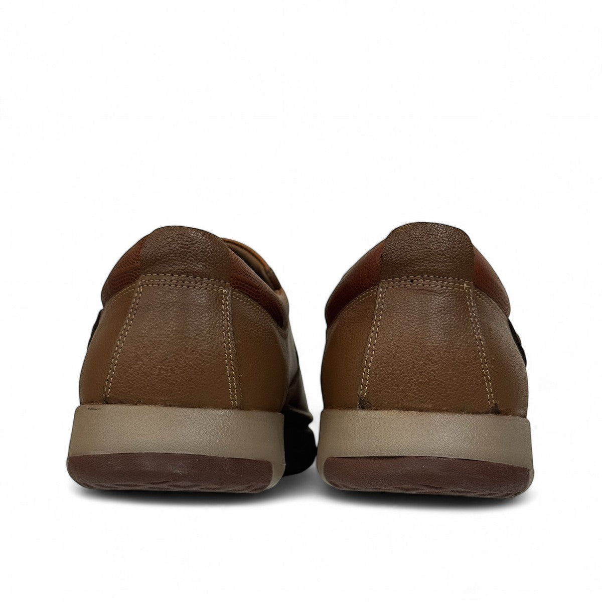 Atropat Saadi brown leather slip-on shoes with handmade stitching and durable rubber outsole. Photo of back view 2.