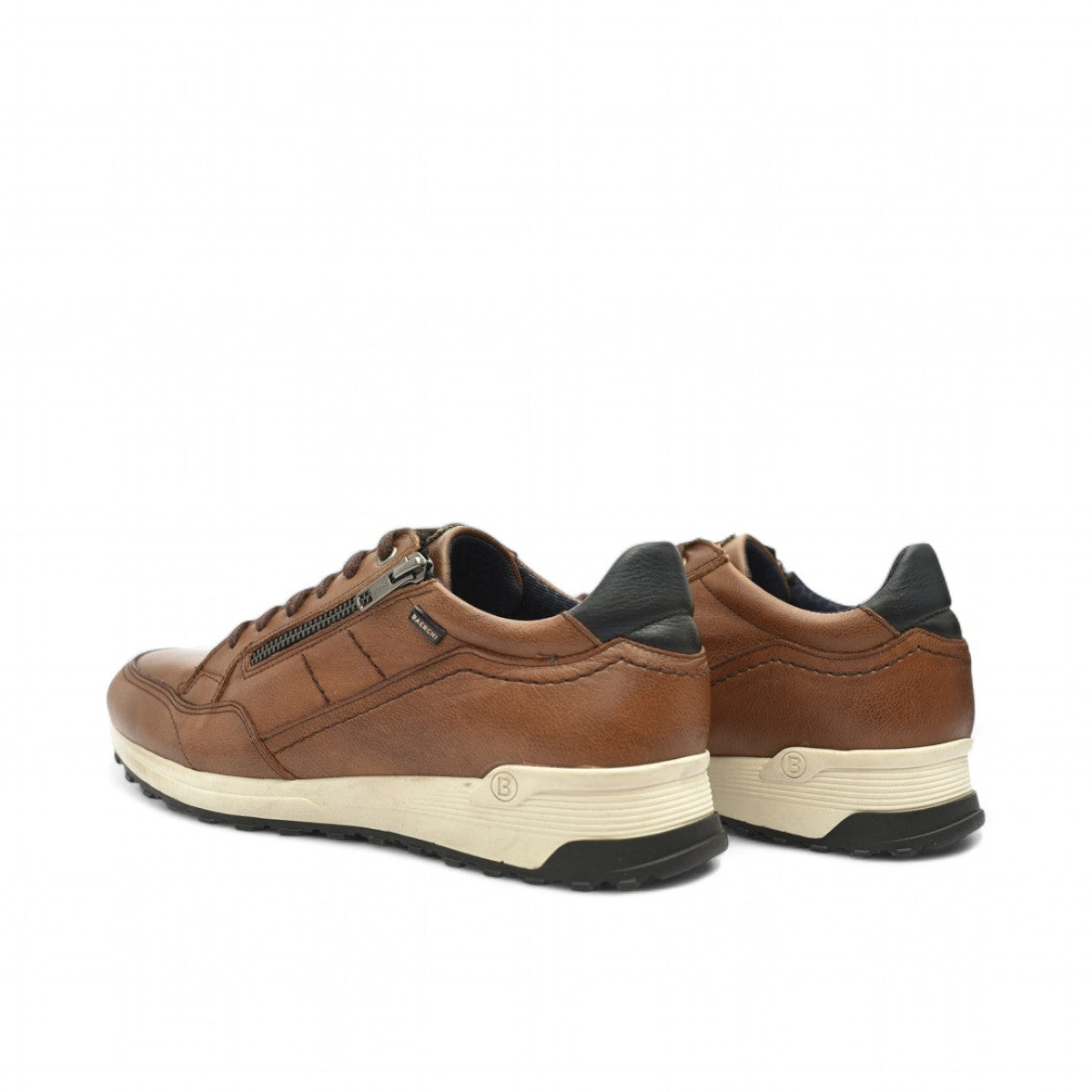 BAERCHI 1300 brown leather casual sneakers with side zipper and comfortable rubber sole. Photo of back view.