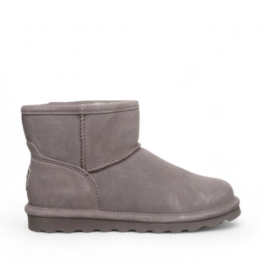BEARPAW Alyssa ankle boot in cinder grey suede with wool lining and durable rubber sole