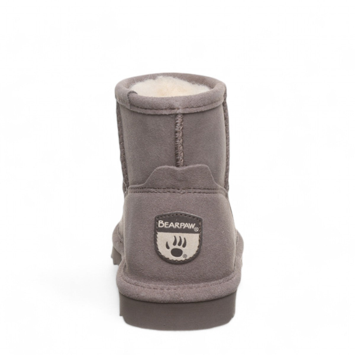 BEARPAW Alyssa ankle boot in cinder grey suede with wool lining and durable rubber sole