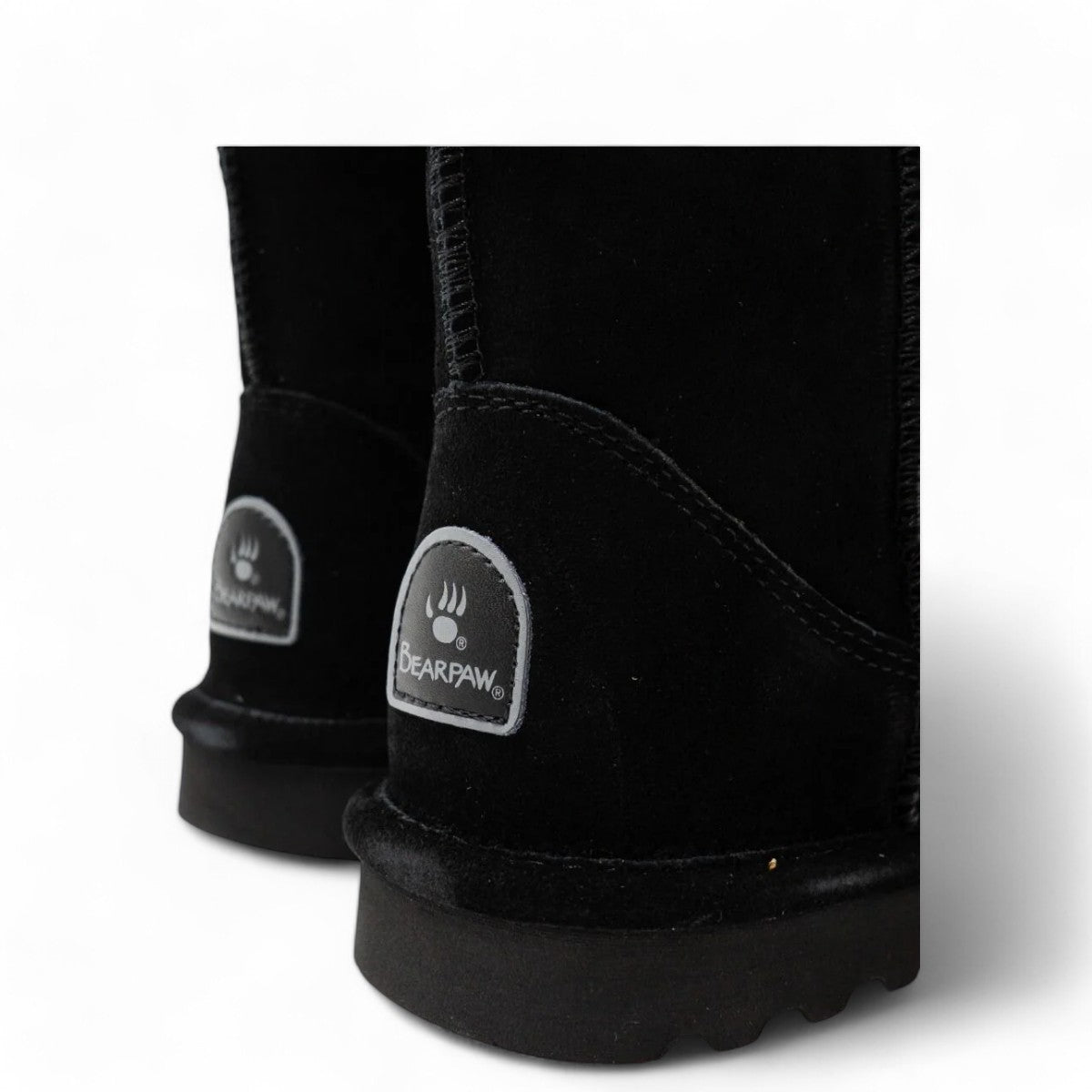 BEARPAW Elle short black suede boot with a round toe and durable rubber sole for cozy winter wear