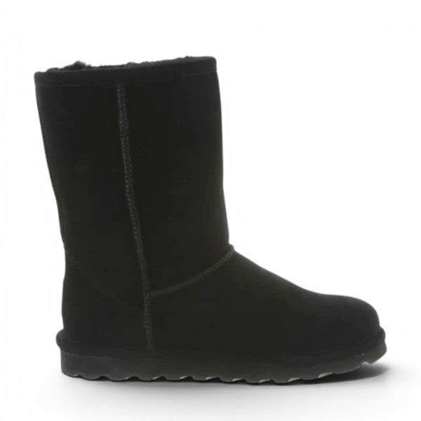 BEARPAW Elle short black suede boot with a round toe and durable rubber sole for cozy winter wear