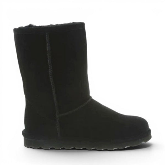 BEARPAW Elle short black suede boot with a round toe and durable rubber sole for cozy winter wear
