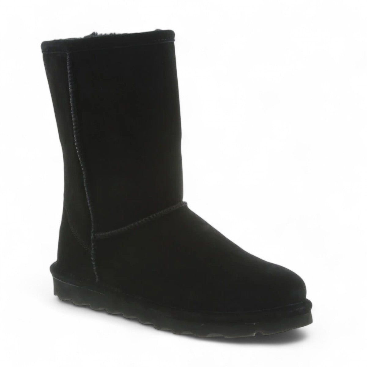 BEARPAW Elle short black suede boot with a round toe and durable rubber sole for cozy winter wear
