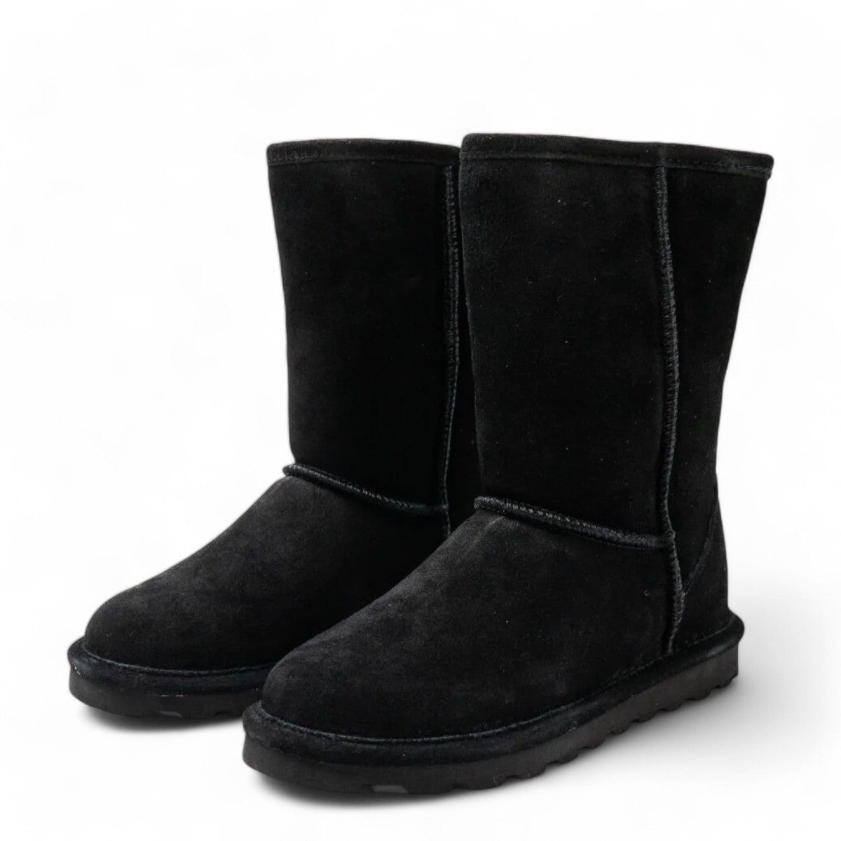 BEARPAW Elle short black suede boot with a round toe and durable rubber sole for cozy winter wear