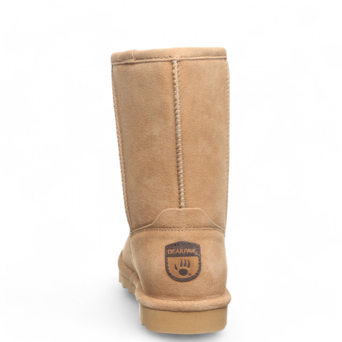 BEARPAW Elle Short boot in iced coffee suede with a round toe and durable rubber sole